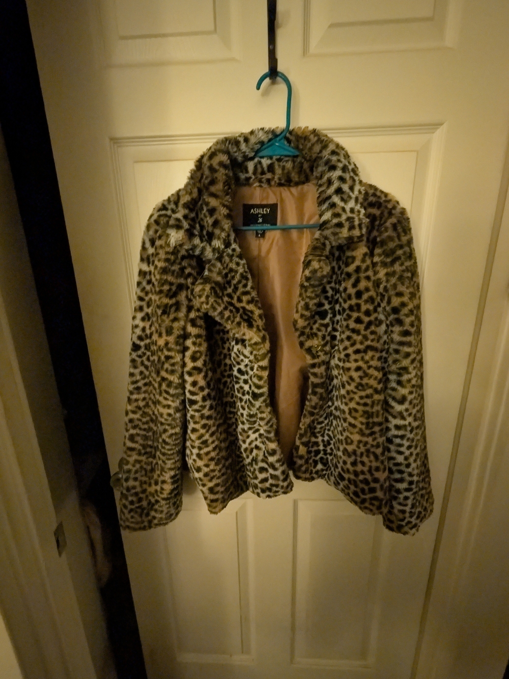 Ashley By 26 International Leopard Print Faux Fur Jacket - Tan/Brown